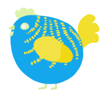 A sky and yellow chicken with a half-bar pattern