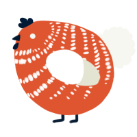 A vermilion and white chicken with a bar pattern