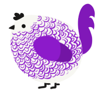 A white and violet chicken with a double-lace pattern