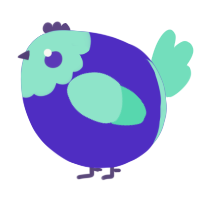 A indigo and mint chicken with a head pattern