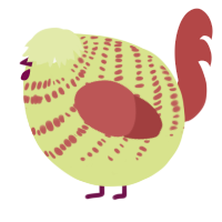 A lemon and red chicken with a bar pattern