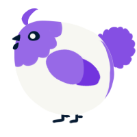 A white and blurple chicken with a head pattern