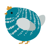 A sea and silver chicken with a bar pattern