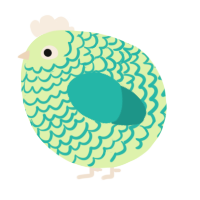 A apple and turquoise chicken with a lace pattern
