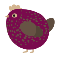 A wine and bark chicken with a speckle pattern