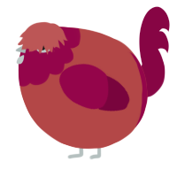 A red and maroon chicken with a head pattern