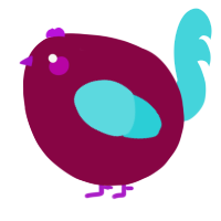 A maroon and aqua chicken