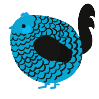 A cerulean and black chicken with a lace pattern