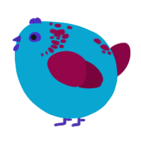 A cerulean and maroon chicken with a neck-speckle pattern