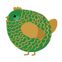 A viridian and gold chicken with a lace pattern