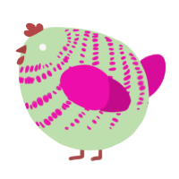 A gluppy and fuchsia chicken with a bar pattern