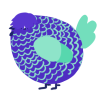 A indigo and mint chicken with a lace pattern