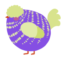 A blurple and lemon chicken with a bar pattern