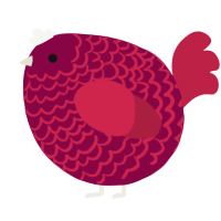 A maroon and crimson chicken with a lace pattern