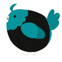 A black and teal chicken with a head pattern