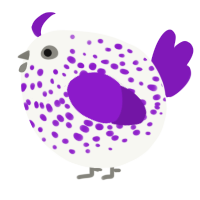 A white and violet chicken with a speckle pattern