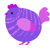 A blurple and orchid chicken with a bar pattern