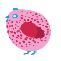 A pink and crimson chicken with a speckle pattern