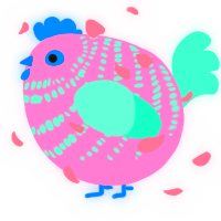 A pink and mint chicken with a bar pattern