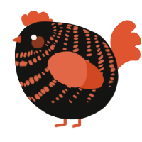 A black and vermilion chicken with a bar pattern