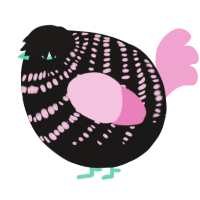 A sable and pink chicken with a bar pattern
