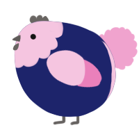 A navy and pink chicken with a head pattern