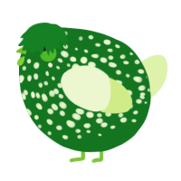 A leaf and apple chicken with a speckle pattern