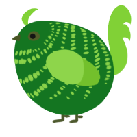 A leaf and grass chicken with a bar pattern