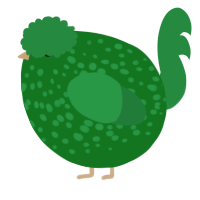 A leaf and viridian chicken with a speckle pattern
