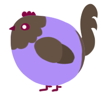 A lilac and bark chicken with a head pattern