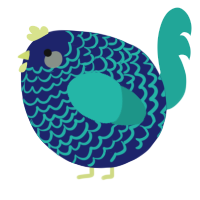 A navy and turquoise chicken with a lace pattern