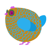 A ochre and sky chicken with a lace pattern