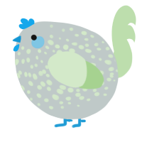 A silver and gluppy chicken with a speckle pattern