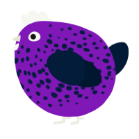 A violet and tumblr chicken with a speckle pattern