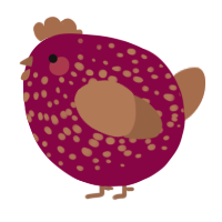 A maroon and brown chicken with a speckle pattern