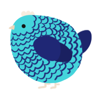 A aqua and navy chicken with a lace pattern