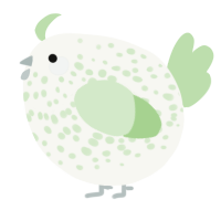 A white and gluppy chicken with a speckle pattern