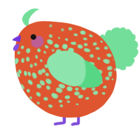 A vermilion and spring chicken with a speckle pattern