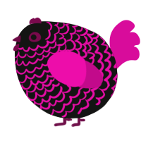 A black and fuchsia chicken with a lace pattern