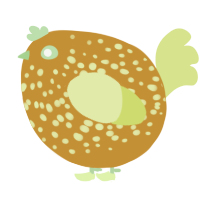 A gold and lemon chicken with a speckle pattern