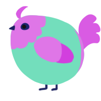 A mint and orchid chicken with a head pattern