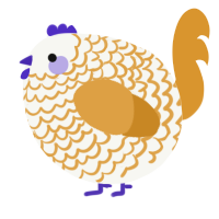 A white and orange chicken with a lace pattern