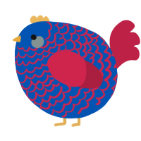 A ultramarine and crimson chicken with a lace pattern