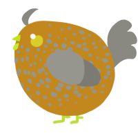 A ochre and ash chicken with a speckle pattern