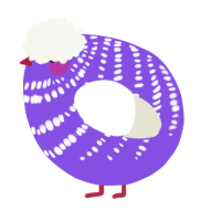 A blurple and white chicken with a bar pattern