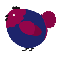 A navy and maroon chicken with a head pattern