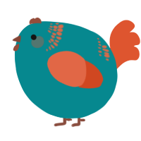 A teal and vermilion chicken with a neck-band pattern