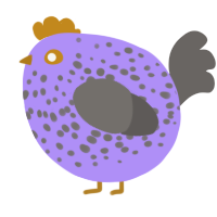 A lilac and grey chicken with a speckle pattern