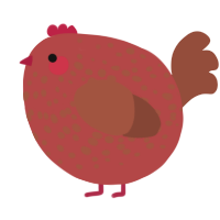 A red and russet chicken with a speckle pattern