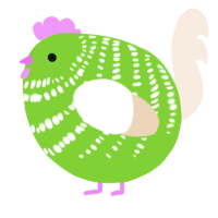 A grass and cream chicken with a bar pattern